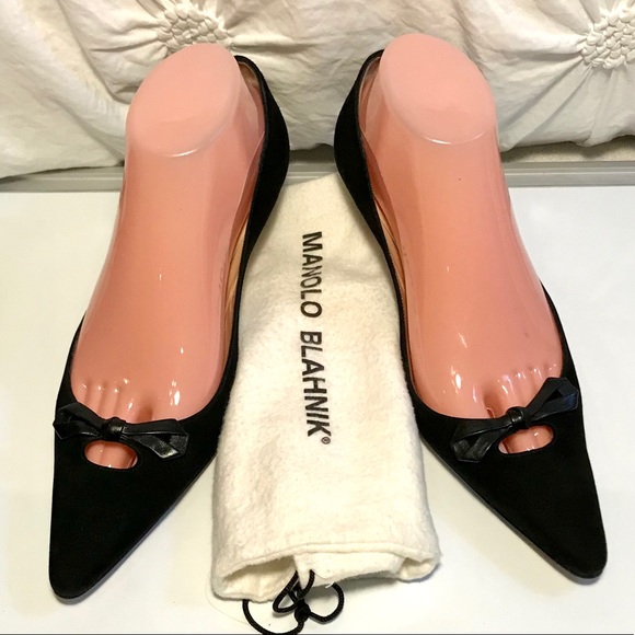 Like🆕 MANOLO BLAHNIK Black Kitten Heels  US 8 - Picture 4 of 13